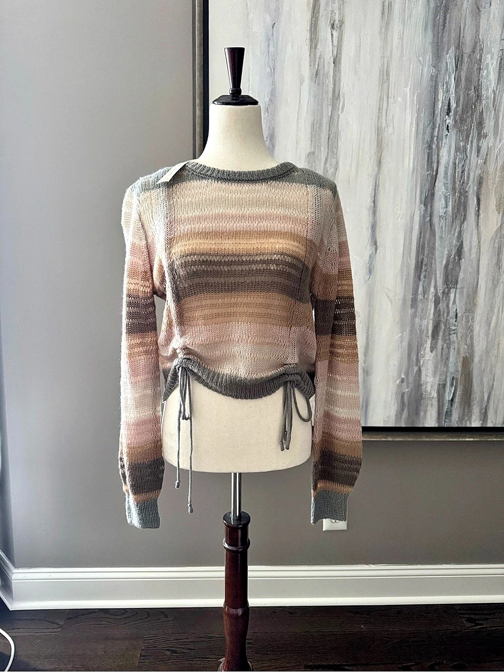 Saltwater Luxe Striped Crewneck Sweater in Pink & Brown Size Medium NWT